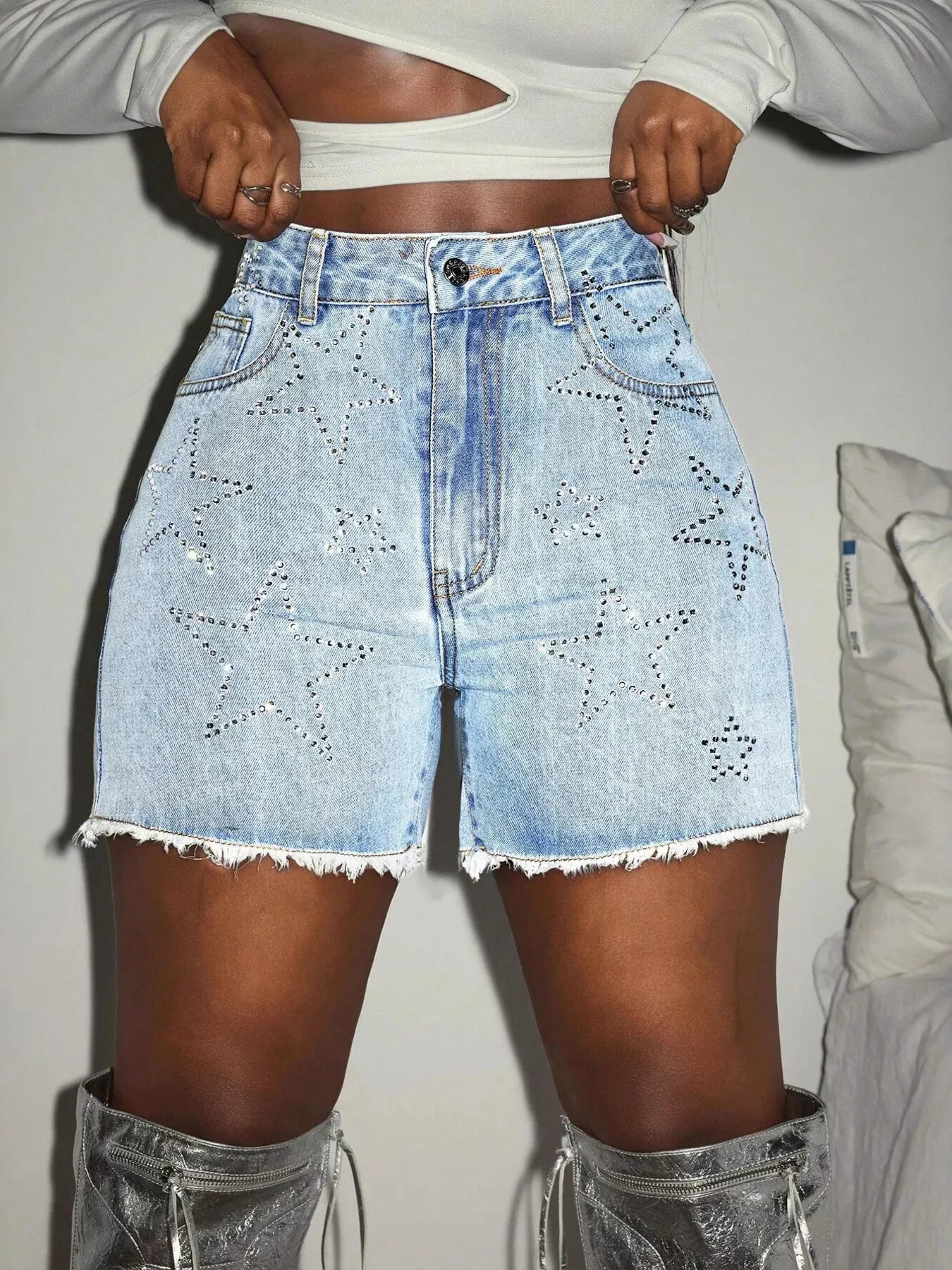 Star Raw Hem Denim Shorts sold by Charming Charlie product image thumbnail 2