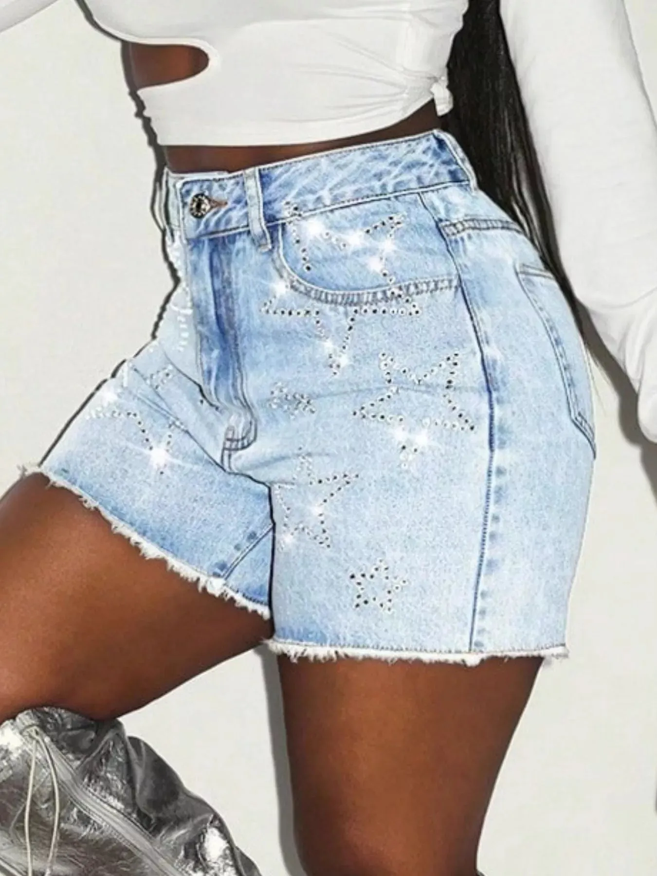 Star Raw Hem Denim Shorts sold by Charming Charlie product image thumbnail 4