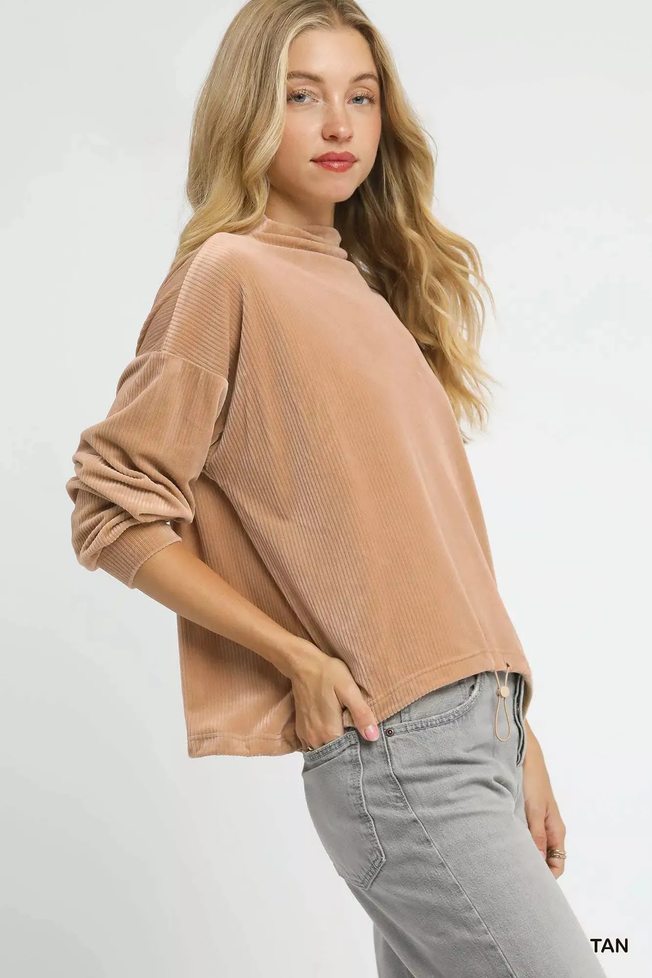 Umgee Ribbed Drawstring Hem Knit Top sold by Charming Charlie product image thumbnail 3