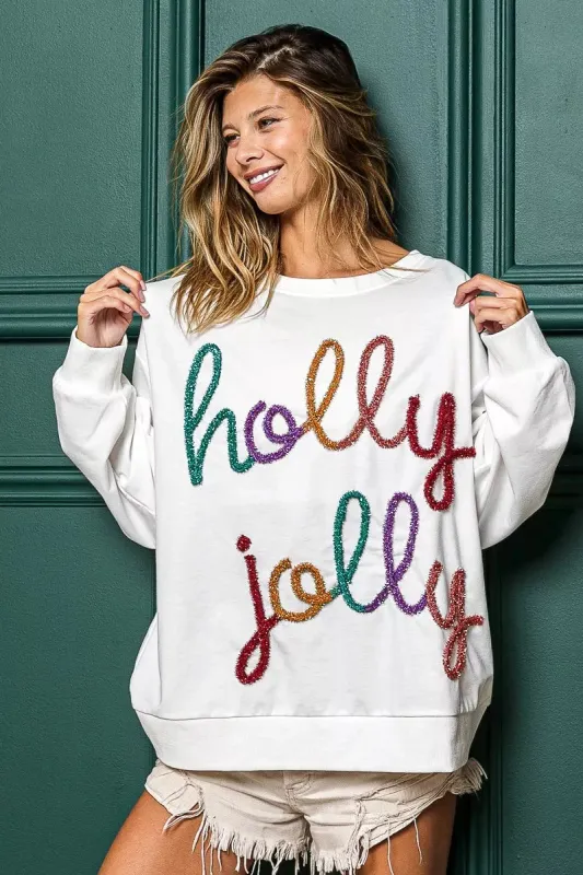 BiBi Holly Jolly Christmas French Terry Sweatshirt sold by Charming Charlie