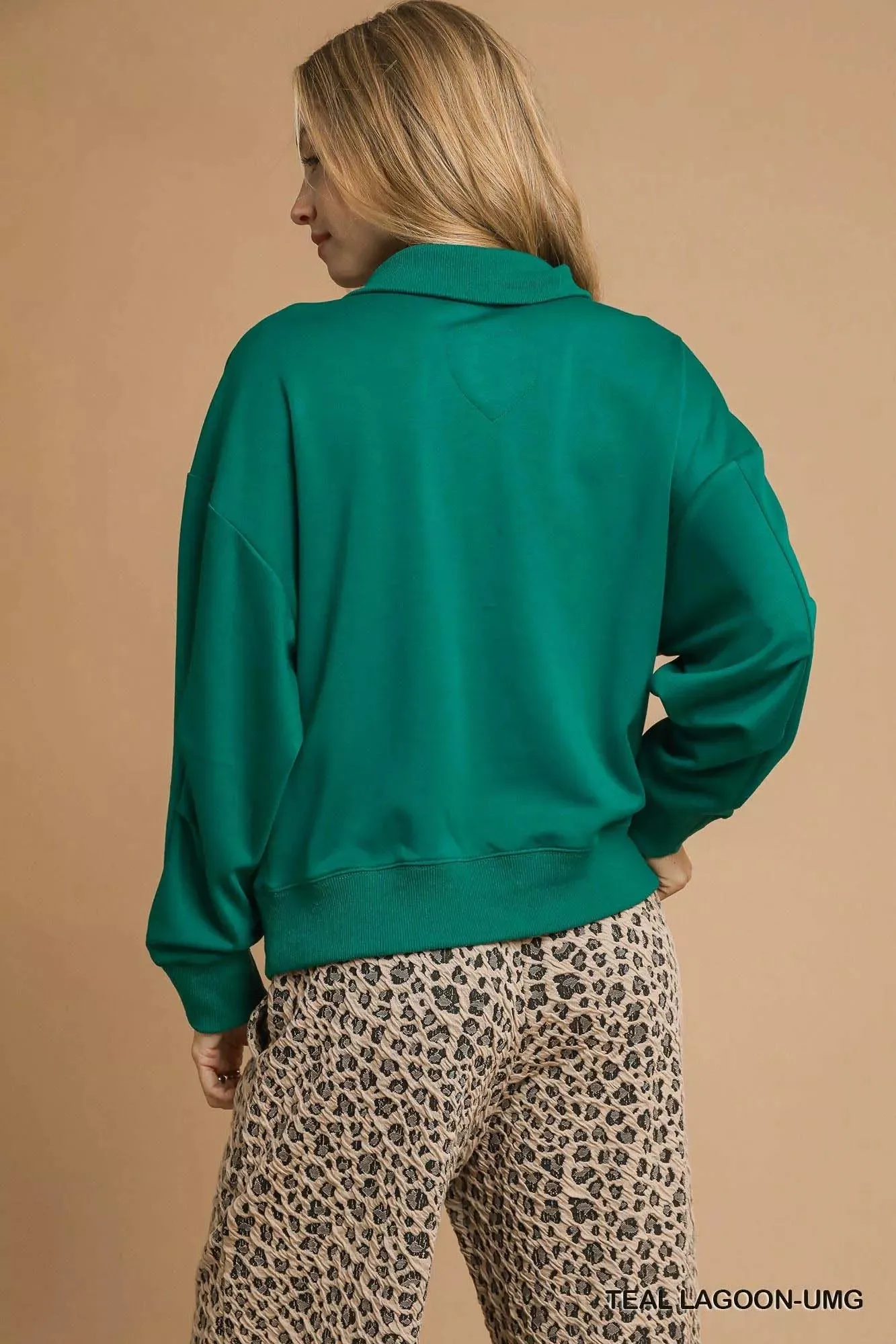 Umgee Half Zip Drop Shoulder Sweatshirt sold by Charming Charlie product image thumbnail 3