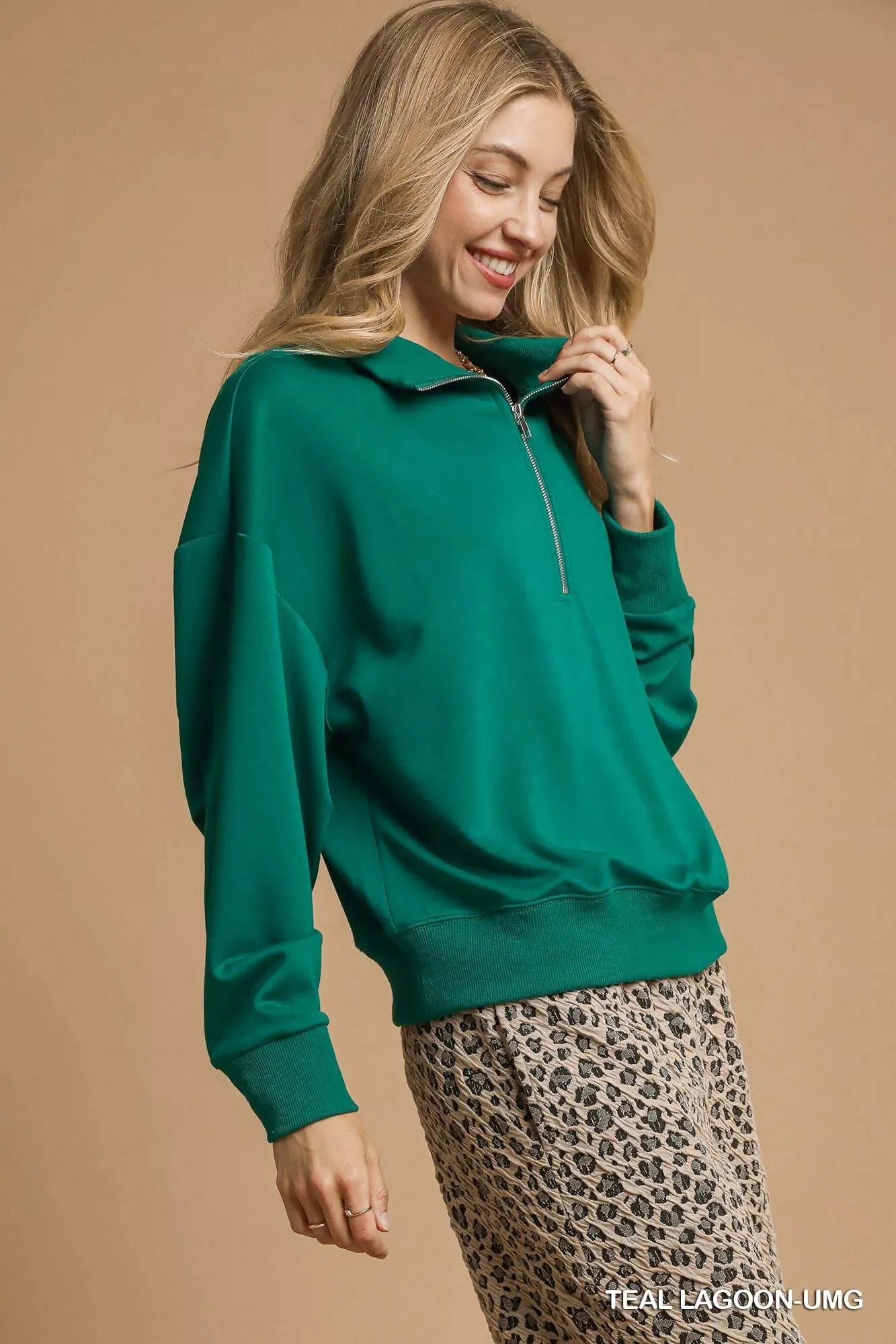 Umgee Half Zip Drop Shoulder Sweatshirt sold by Charming Charlie product image thumbnail 2