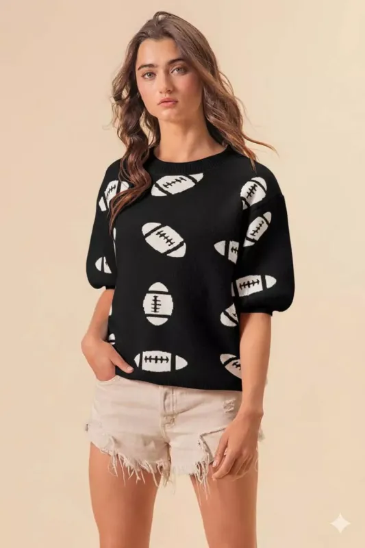 BiBi Football Pattern Short Sleeve Sweater sold by Charming Charlie