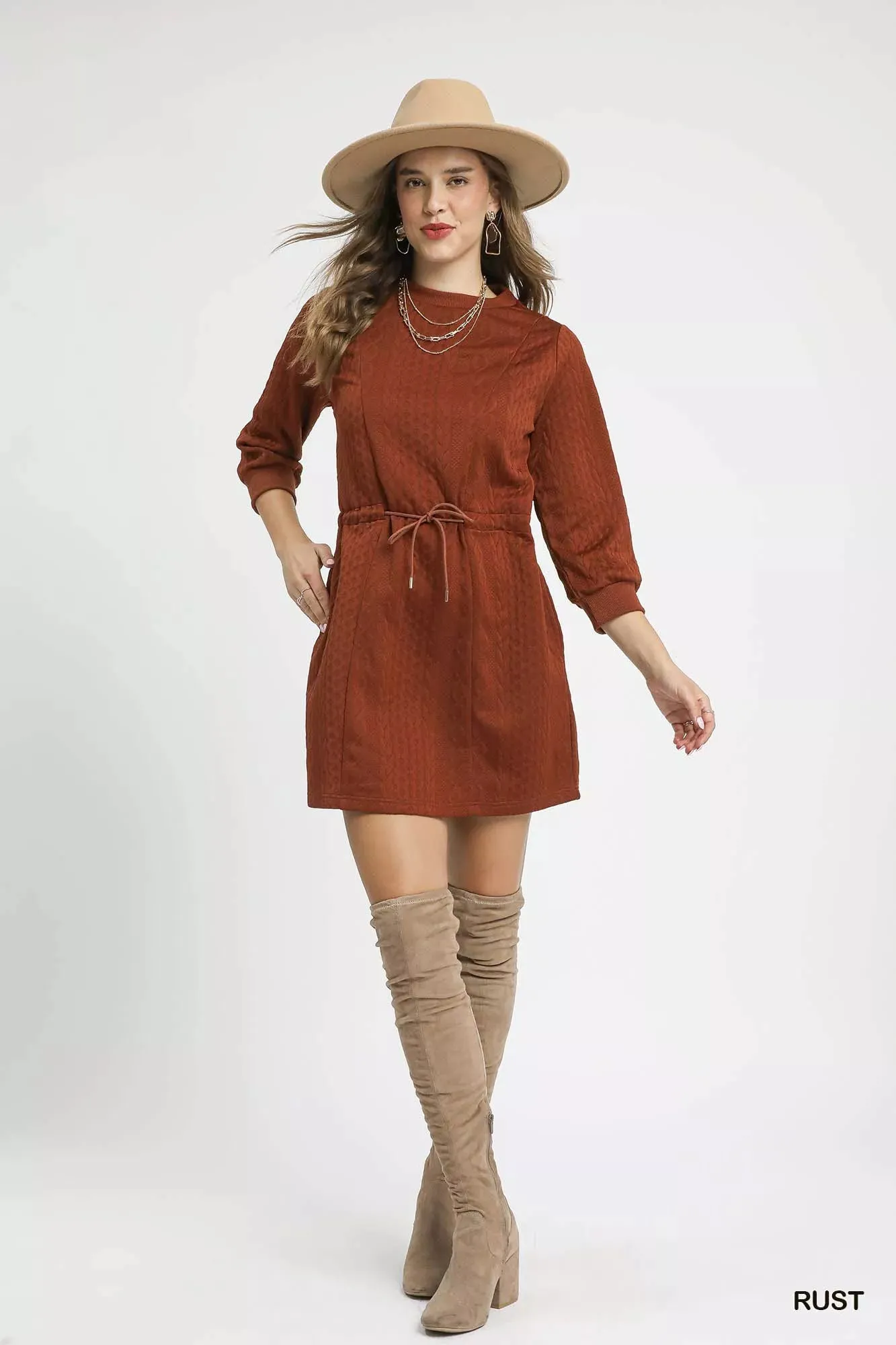 Umgee Drawstring Cable Knit Mini Dress with Pockets sold by Charming Charlie product image thumbnail 4