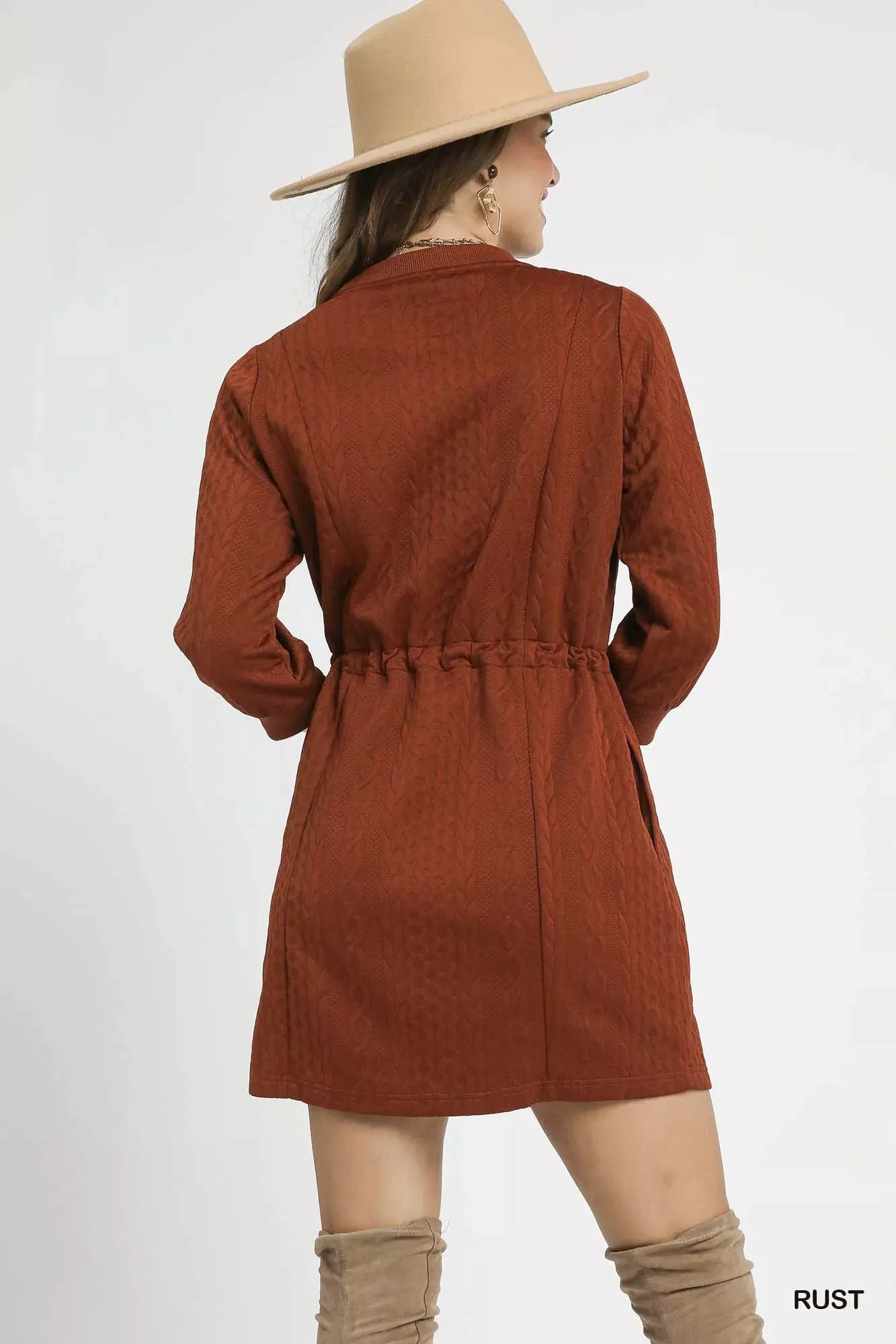 Umgee Drawstring Cable Knit Mini Dress with Pockets sold by Charming Charlie product image thumbnail 3