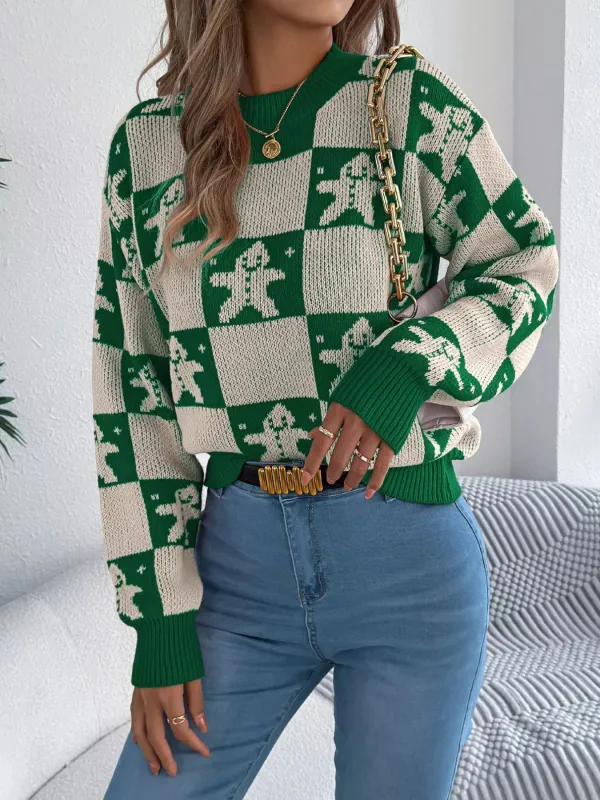Christmas Checkerboard Gingerbread Round Neck Sweater sold by Charming Charlie