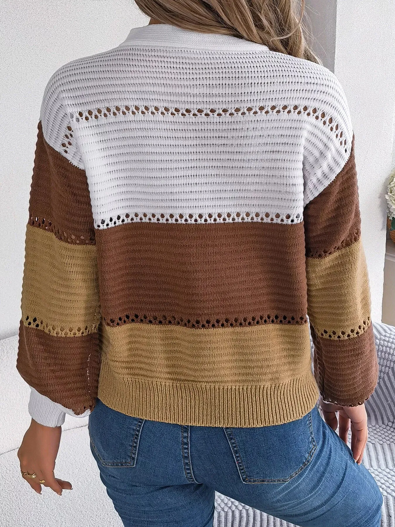 Color Block Striped V-Neck Button Detail Sweater sold by Charming Charlie product image thumbnail 2