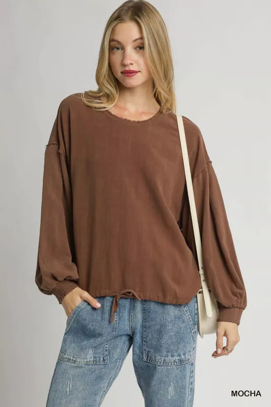Umgee Linen Long Sleeve Top with Drawstring sold by Charming Charlie