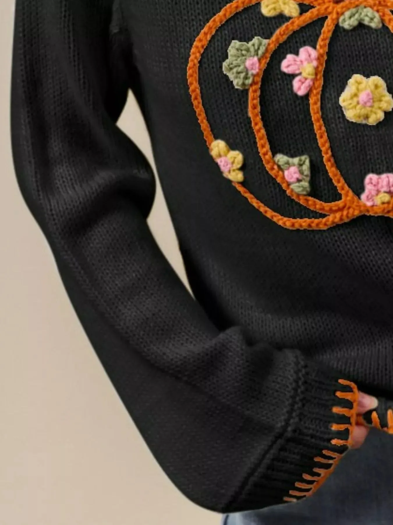 SO ME Pumpkin Floral Embroidered Thanksgiving Sweater sold by Charming Charlie product image thumbnail 3