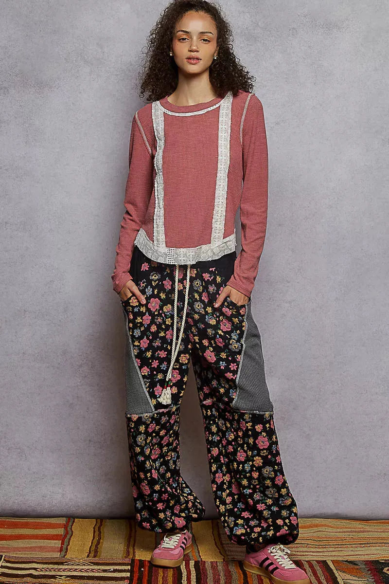 POL Contrast Round Neck Long Sleeve Ribbed Top with Eyelet Patch sold by Charming Charlie product image thumbnail 5