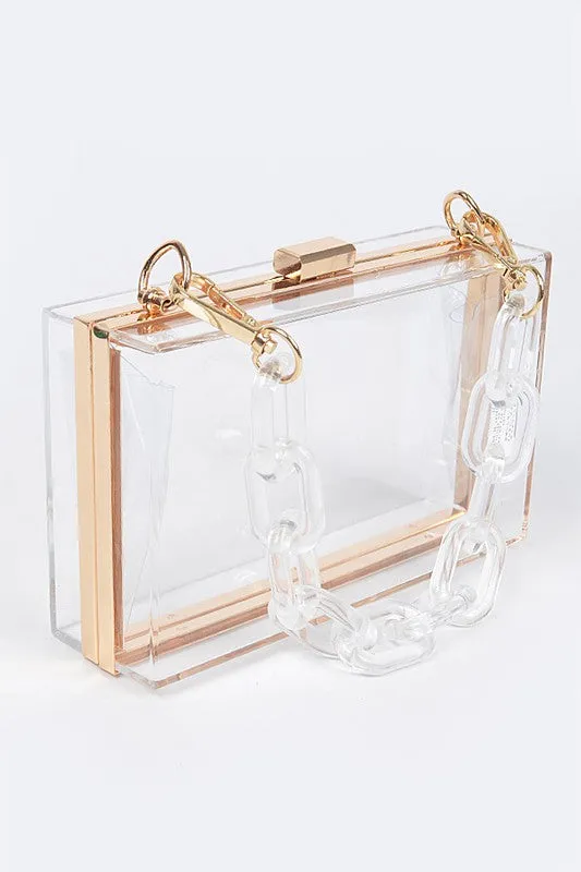 Lucite Chain Handle Clear Stadium Box Clutch sold by Charming Charlie