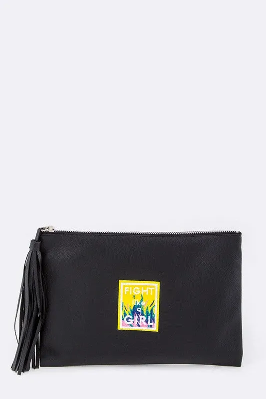 Fight Like A Girl Tasseled Leather Pouch sold by Charming Charlie
