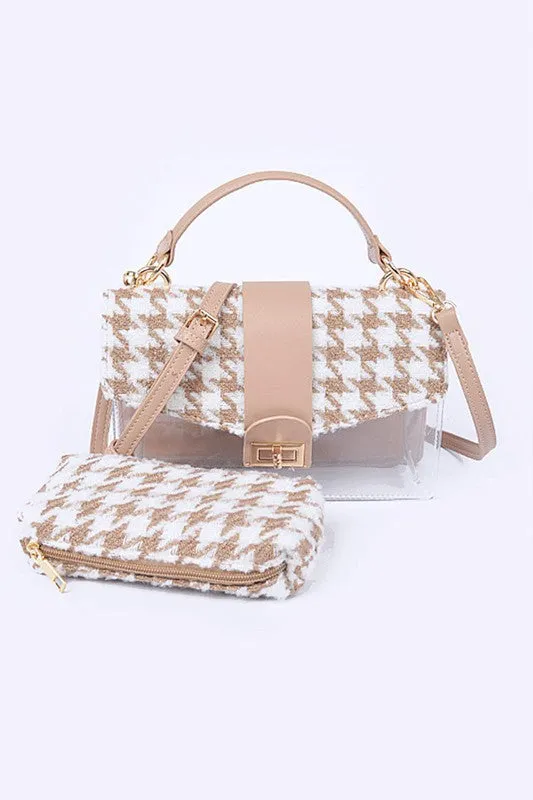 2 In 1 Houndstooth Print Clear Bag Set sold by Charming Charlie