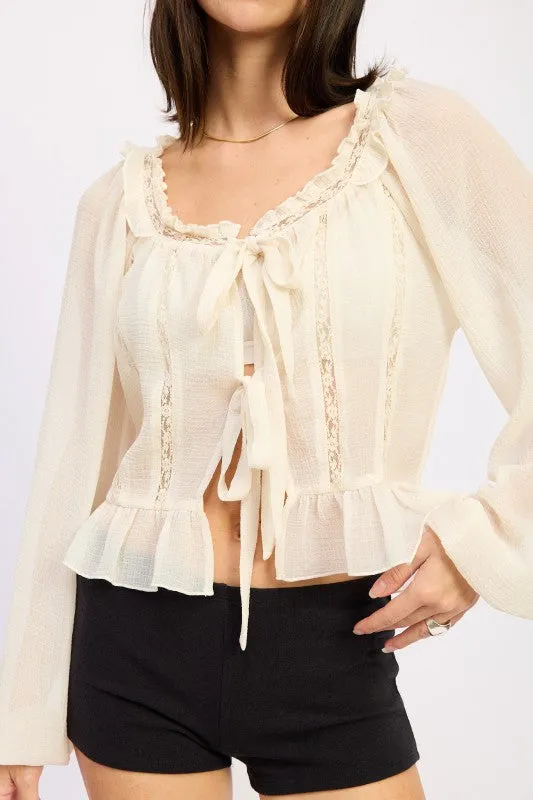 ROUND NECK LONGSLEEVE FLARED BLOUSE sold by Charming Charlie product image thumbnail 2