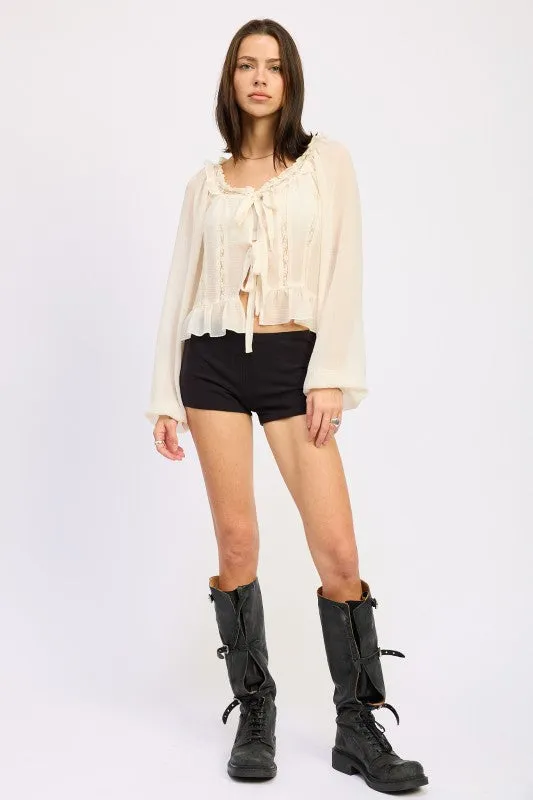 ROUND NECK LONGSLEEVE FLARED BLOUSE sold by Charming Charlie product image thumbnail 4