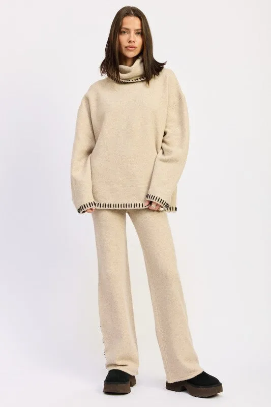 OVERSIZED TURTLE NECK SWEATER WITH STITCHING sold by Charming Charlie product image thumbnail 5