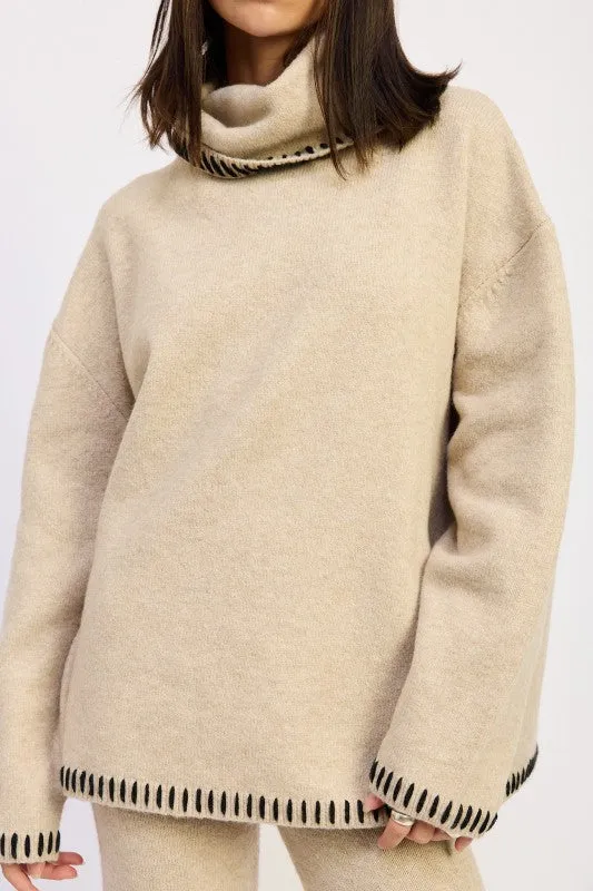 OVERSIZED TURTLE NECK SWEATER WITH STITCHING sold by Charming Charlie product image thumbnail 2