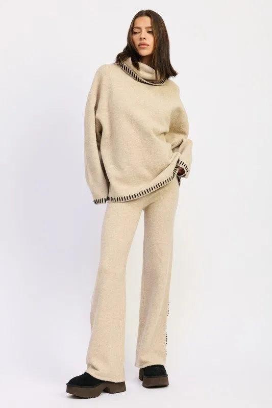 OVERSIZED TURTLE NECK SWEATER WITH STITCHING sold by Charming Charlie product image thumbnail 3
