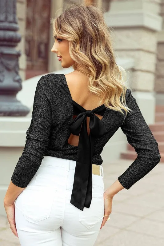 Metallic Satin Bow Open Back V-Neck Top sold by Charming Charlie product image thumbnail 2