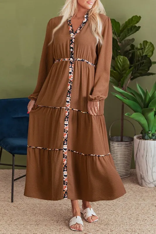 Floral Patchwork Long Sleeve Maxi Dress sold by Charming Charlie