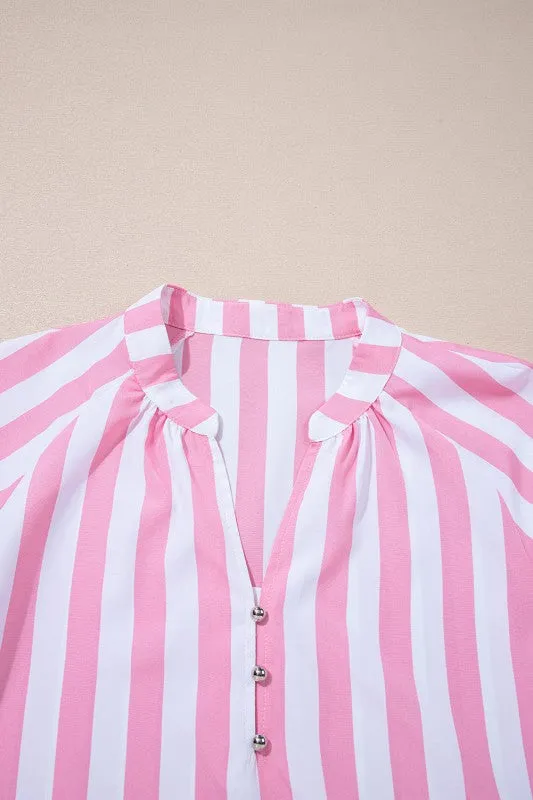 Stripe Puff Sleeve Buttoned V-Neck Blouse sold by Charming Charlie product image thumbnail 3