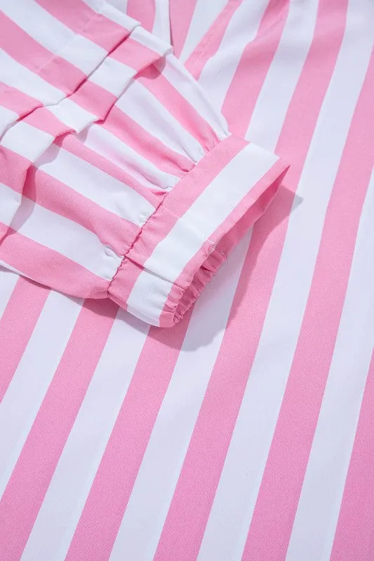 Stripe Puff Sleeve Buttoned V-Neck Blouse sold by Charming Charlie product image thumbnail 4