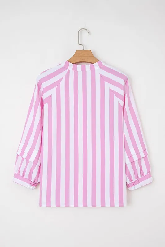 Stripe Puff Sleeve Buttoned V-Neck Blouse sold by Charming Charlie product image thumbnail 2