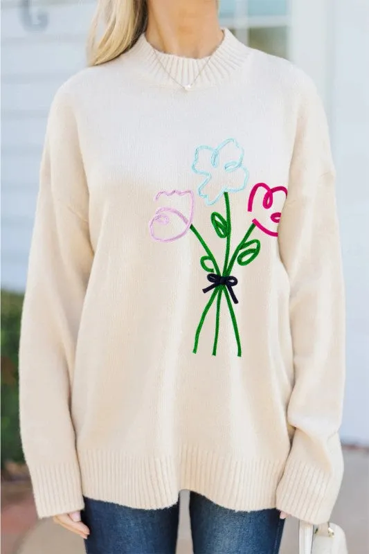 Embroidered Flower Ribbed Loose Sweater sold by Charming Charlie product image thumbnail 3