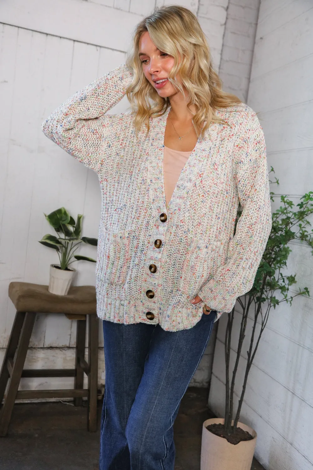 Cozy in Confetti Pocketed Button Cardigan sold by Charming Charlie product image thumbnail 4