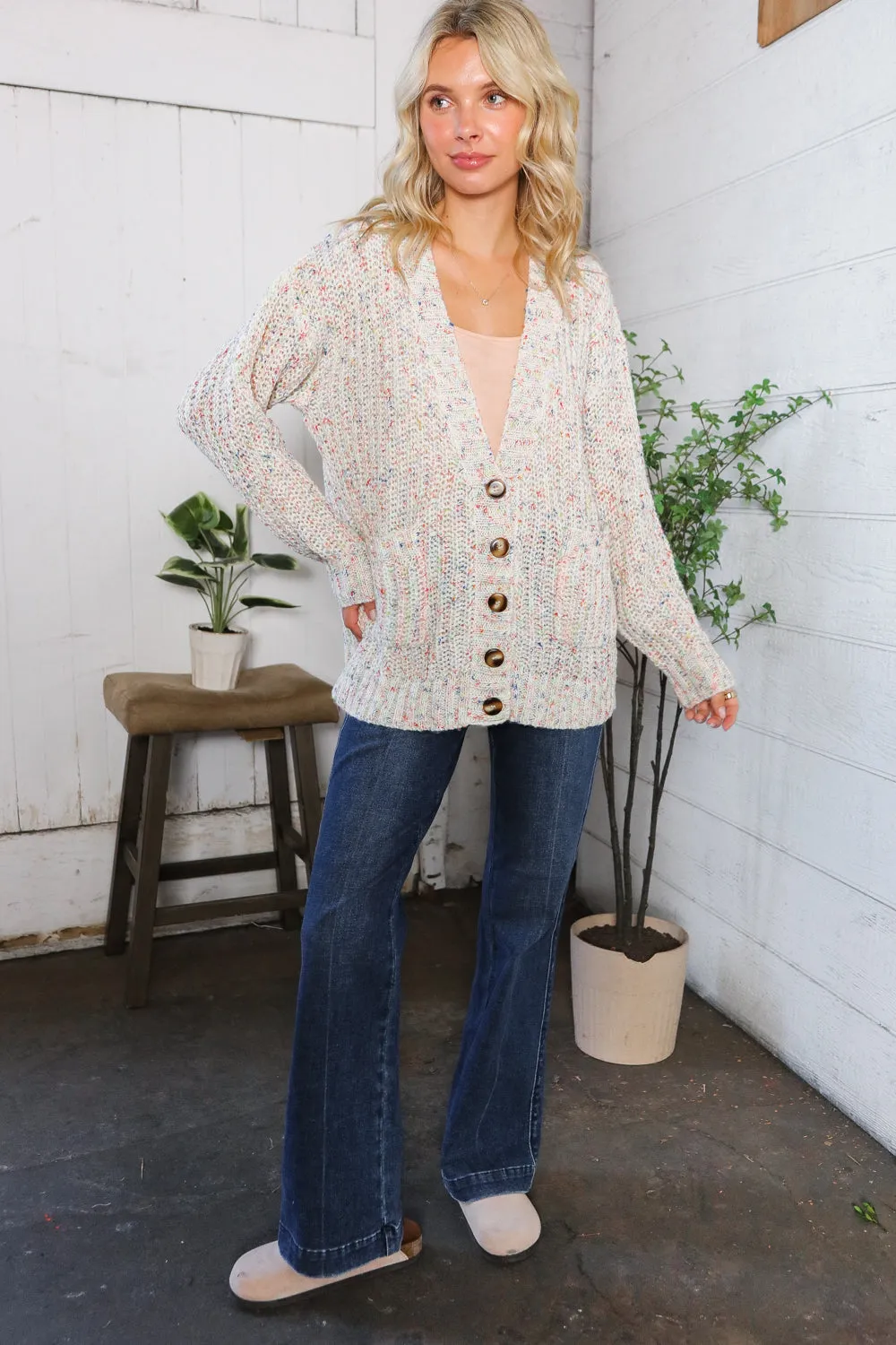 Cozy in Confetti Pocketed Button Cardigan sold by Charming Charlie product image thumbnail 3