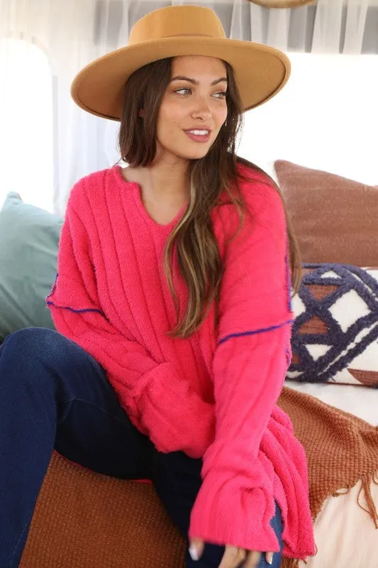 Snuggle Me Hot Pink Thick Ribbed Sweater sold by Charming Charlie product image thumbnail 3