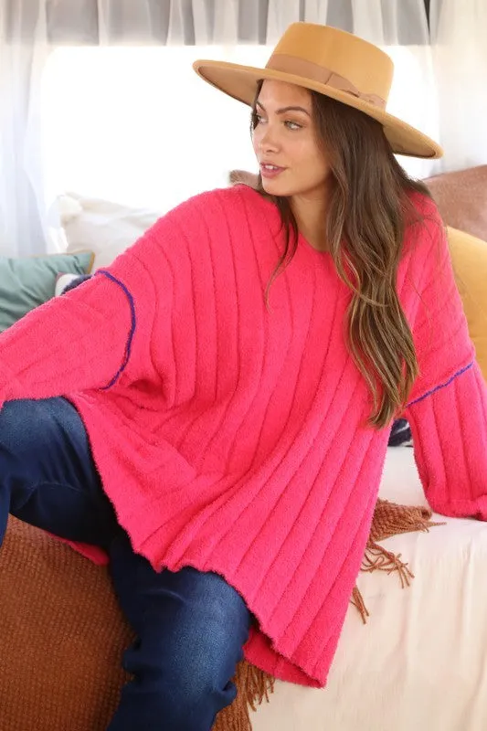 Snuggle Me Hot Pink Thick Ribbed Sweater sold by Charming Charlie