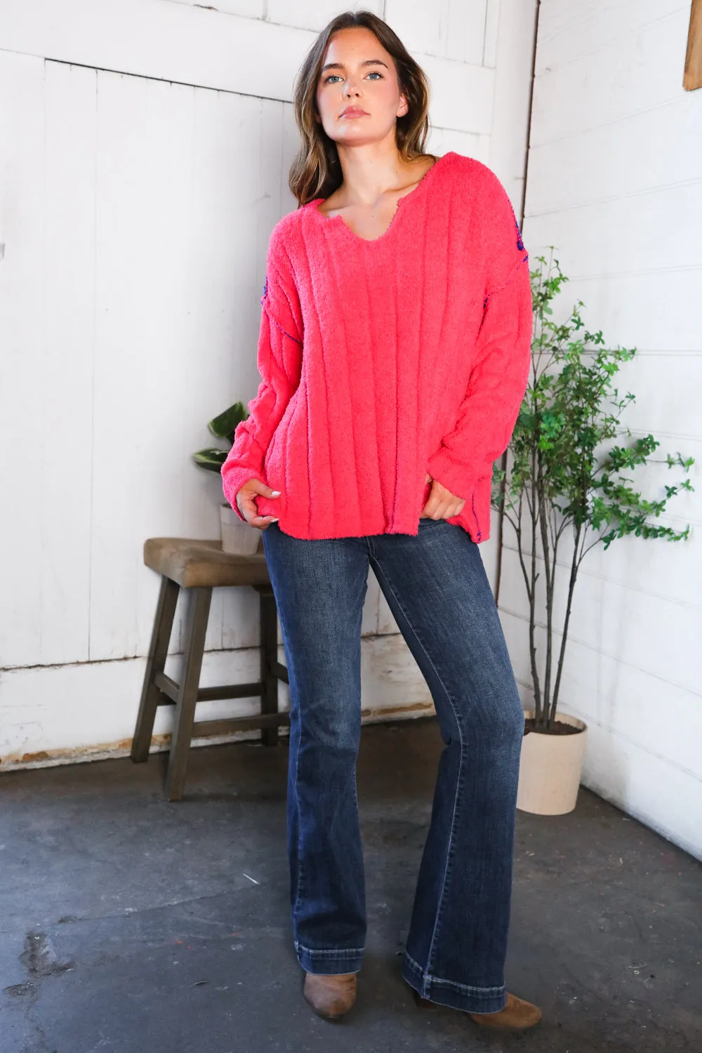 Snuggle Me Hot Pink Thick Ribbed Sweater sold by Charming Charlie product image thumbnail 4