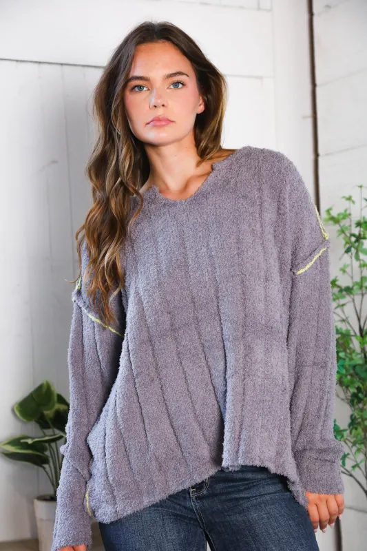 Snuggle Me Charcoal Thick Ribbed Sweater sold by Charming Charlie