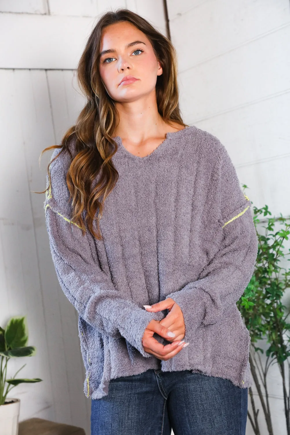 Snuggle Me Charcoal Thick Ribbed Sweater sold by Charming Charlie product image thumbnail 3