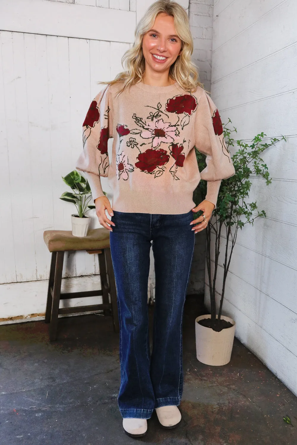 Scarlet Petals Bubble Sleeve Sweater sold by Charming Charlie product image thumbnail 2