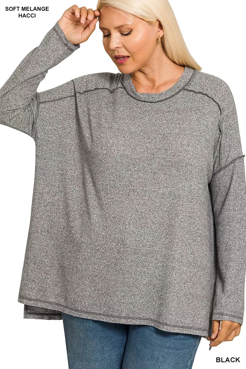 Zenana Full Size Melange Hacci Exposed Seam Hi-low Tee Plus Size sold by Charming Charlie product image thumbnail 2