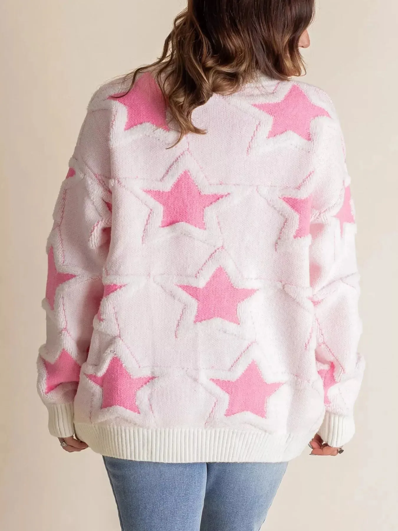 Oversized Star Pattern Ribbed Edge Drop Shoulder Sweater sold by Charming Charlie product image thumbnail 2