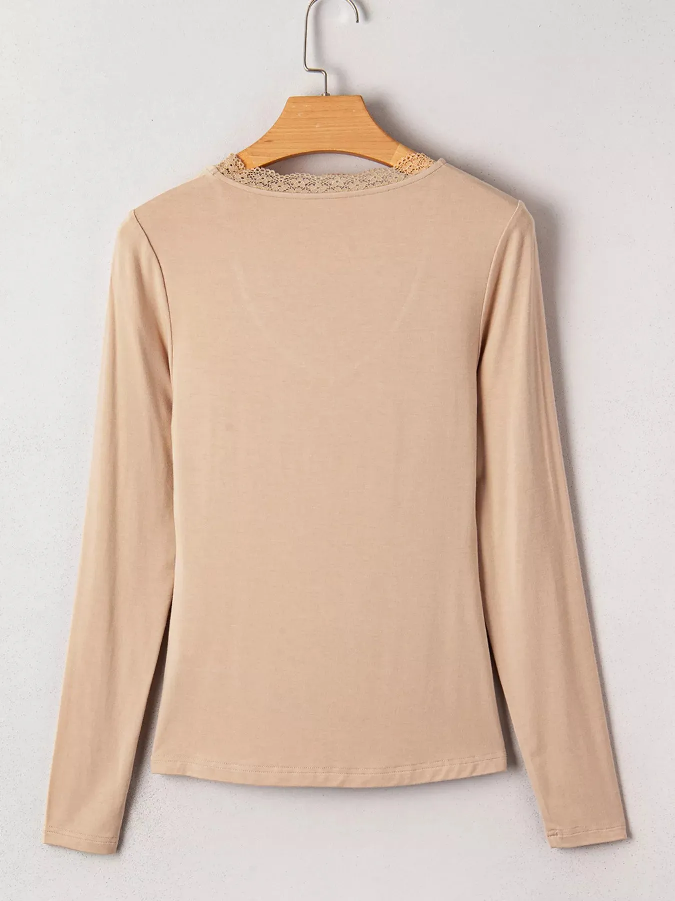 Lace-Trimmed Ruched Detail Long Sleeve T-Shirt sold by Charming Charlie product image thumbnail 4