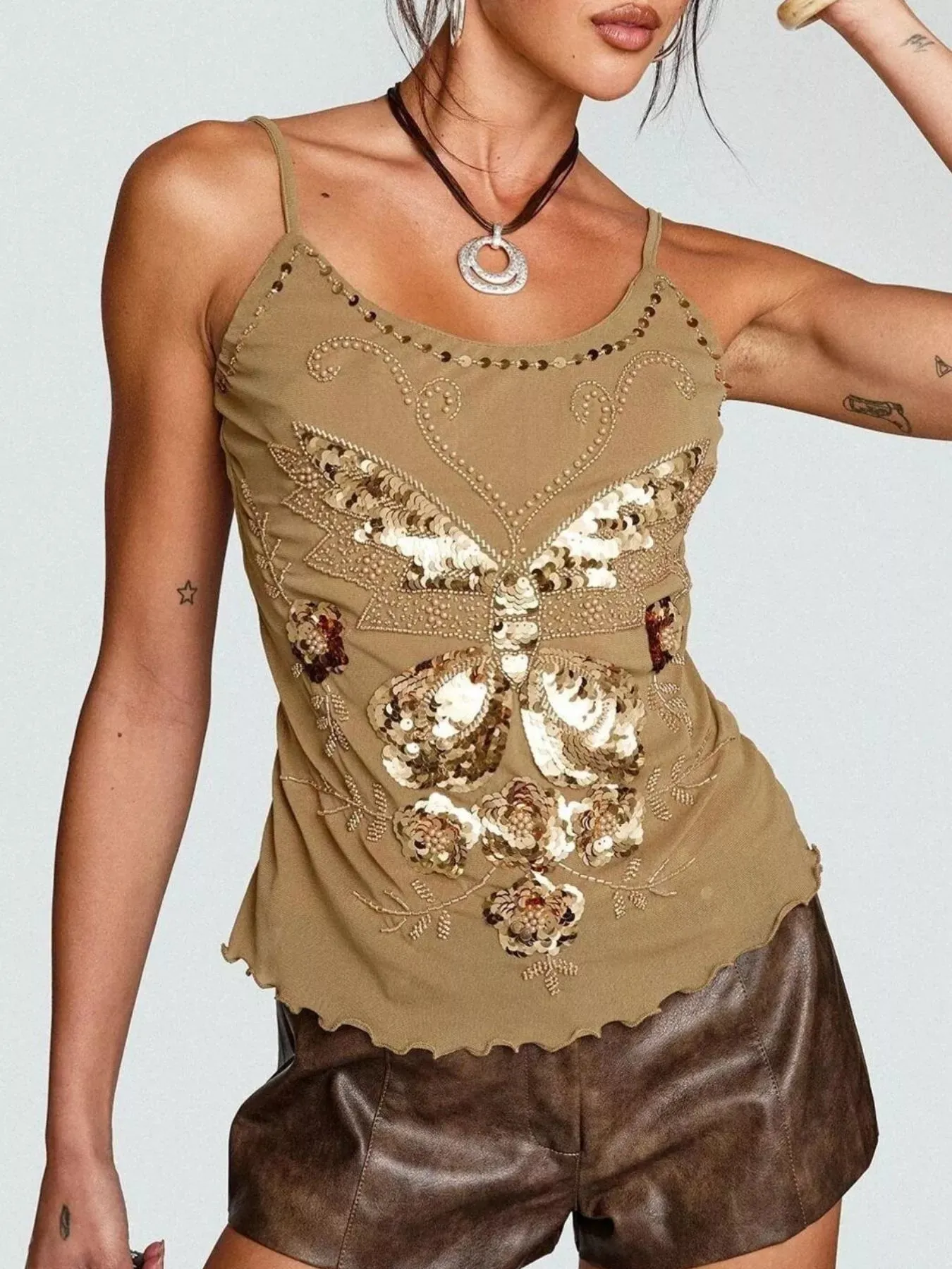 Sequin Butterfly Scoop Neck Cami sold by Charming Charlie