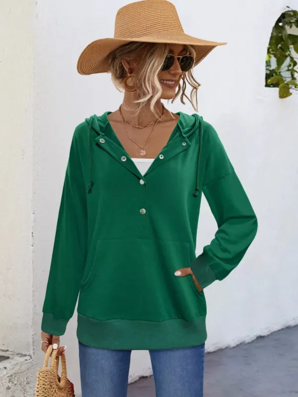 Full Size Snap-Down Hoodie with Kangaroo Pocket Plus Size sold by Charming Charlie