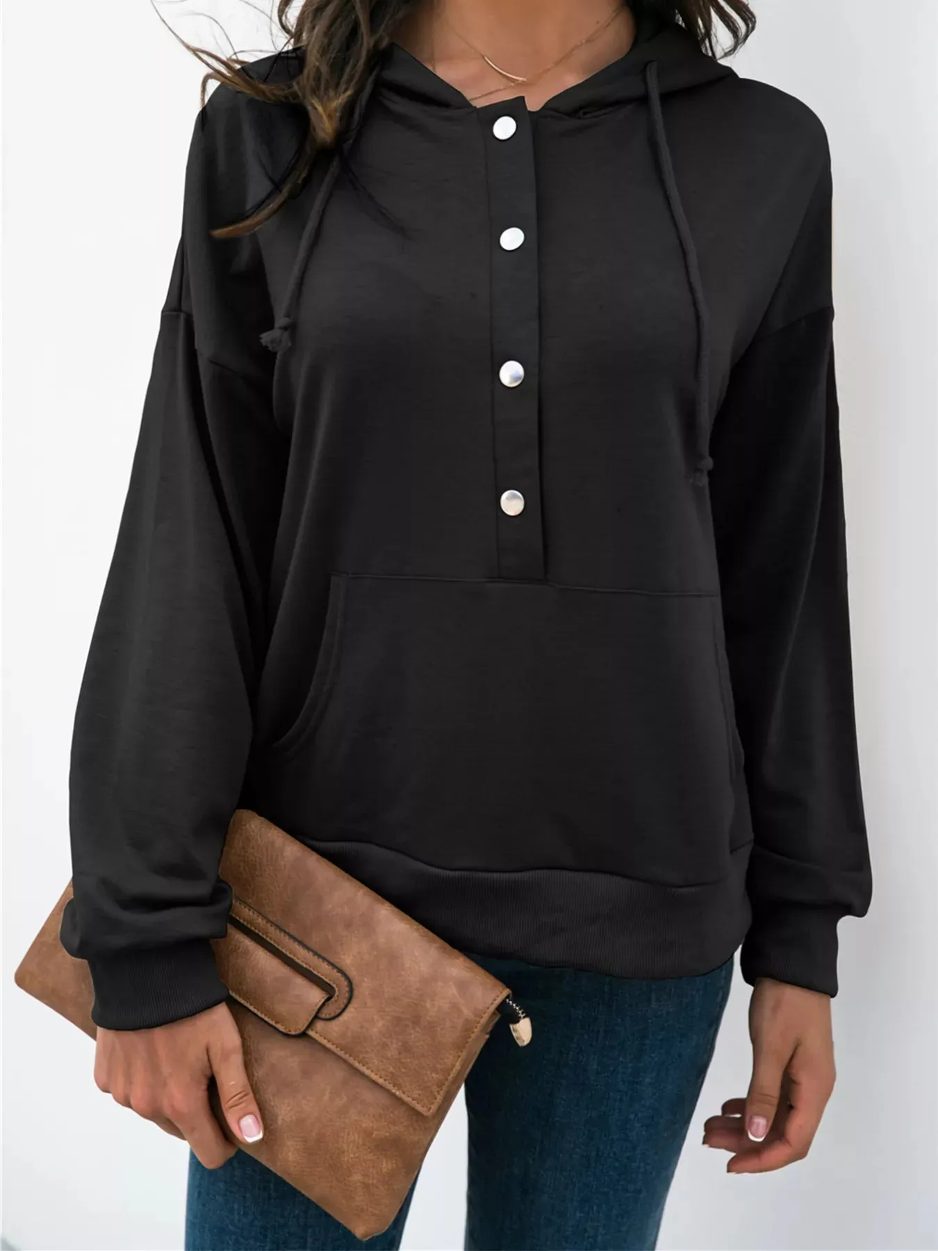 Full Size Snap-Down Hoodie with Kangaroo Pocket Plus Size sold by Charming Charlie product image thumbnail 5