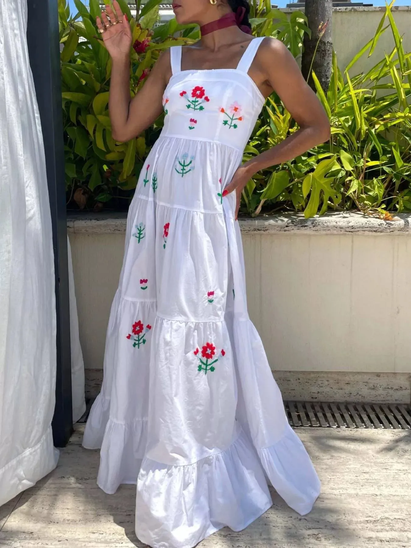 Embroidered Square Neck Tiered Maxi Cami Dress sold by Charming Charlie product image thumbnail 2