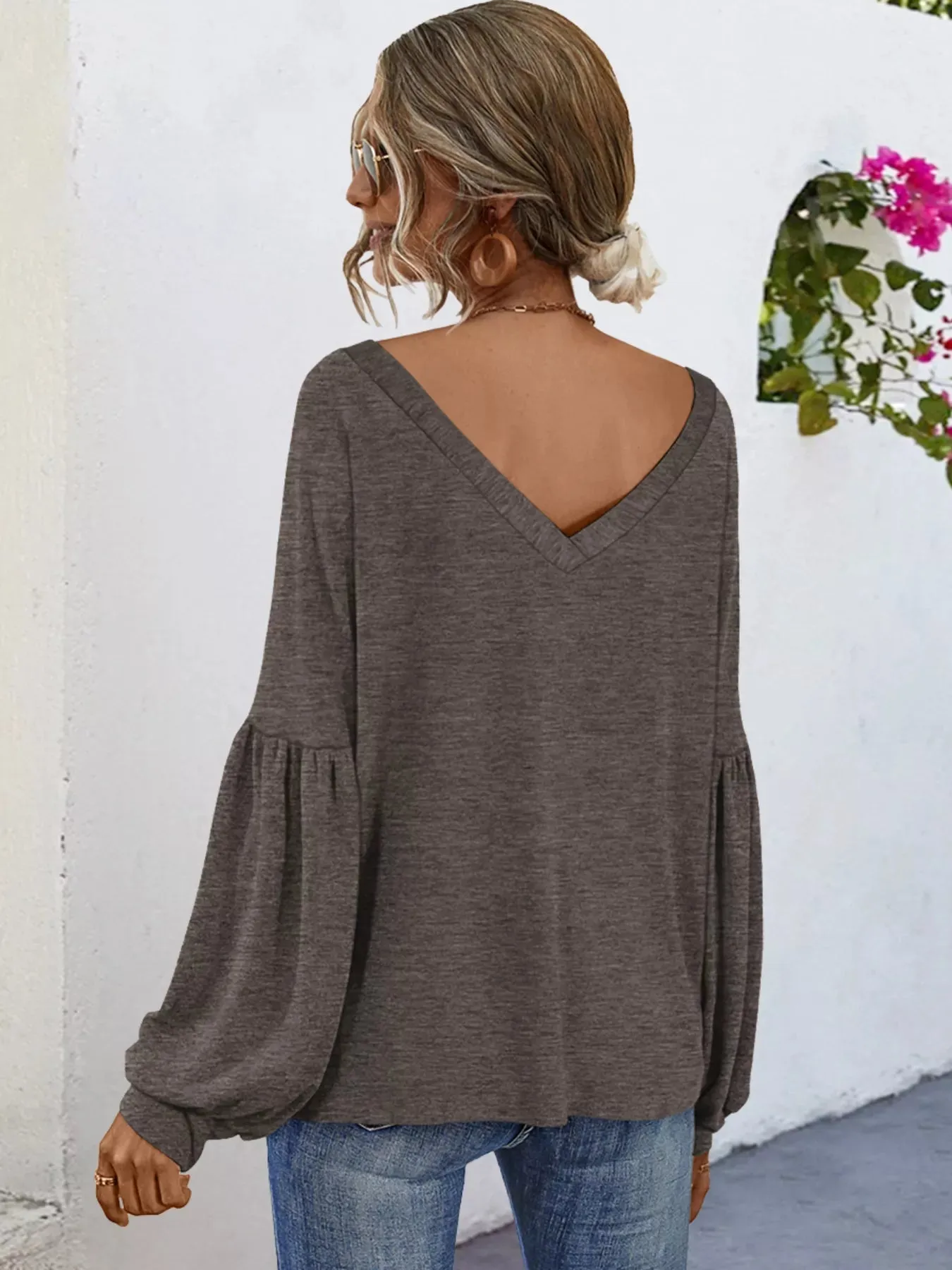 Oversized V-Neck Long Sleeve Blouse sold by Charming Charlie product image thumbnail 2