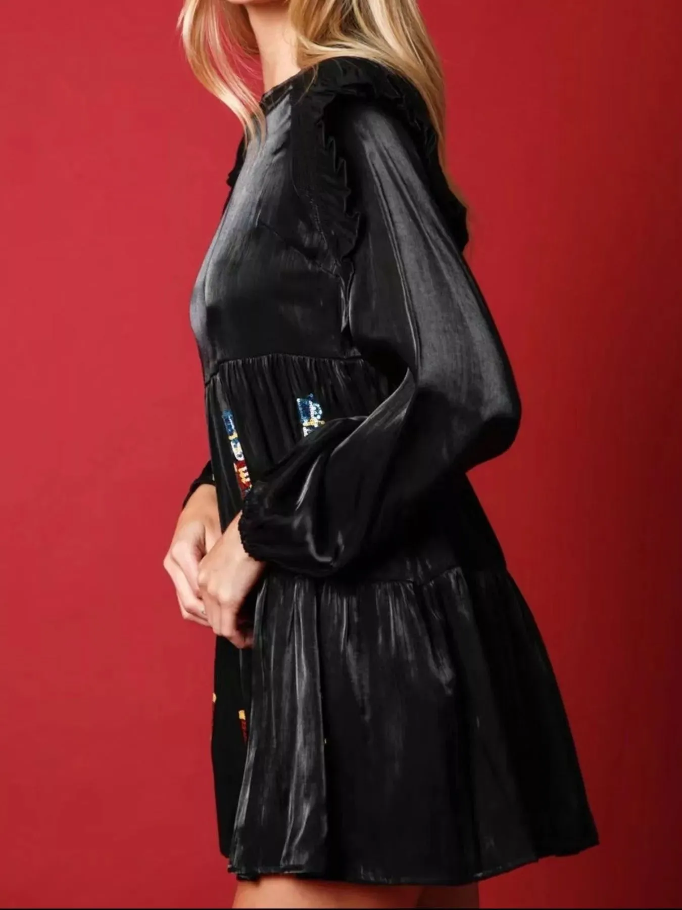 Christmas Ruffled Nutcracker Long Sleeve Dress sold by Charming Charlie product image thumbnail 3