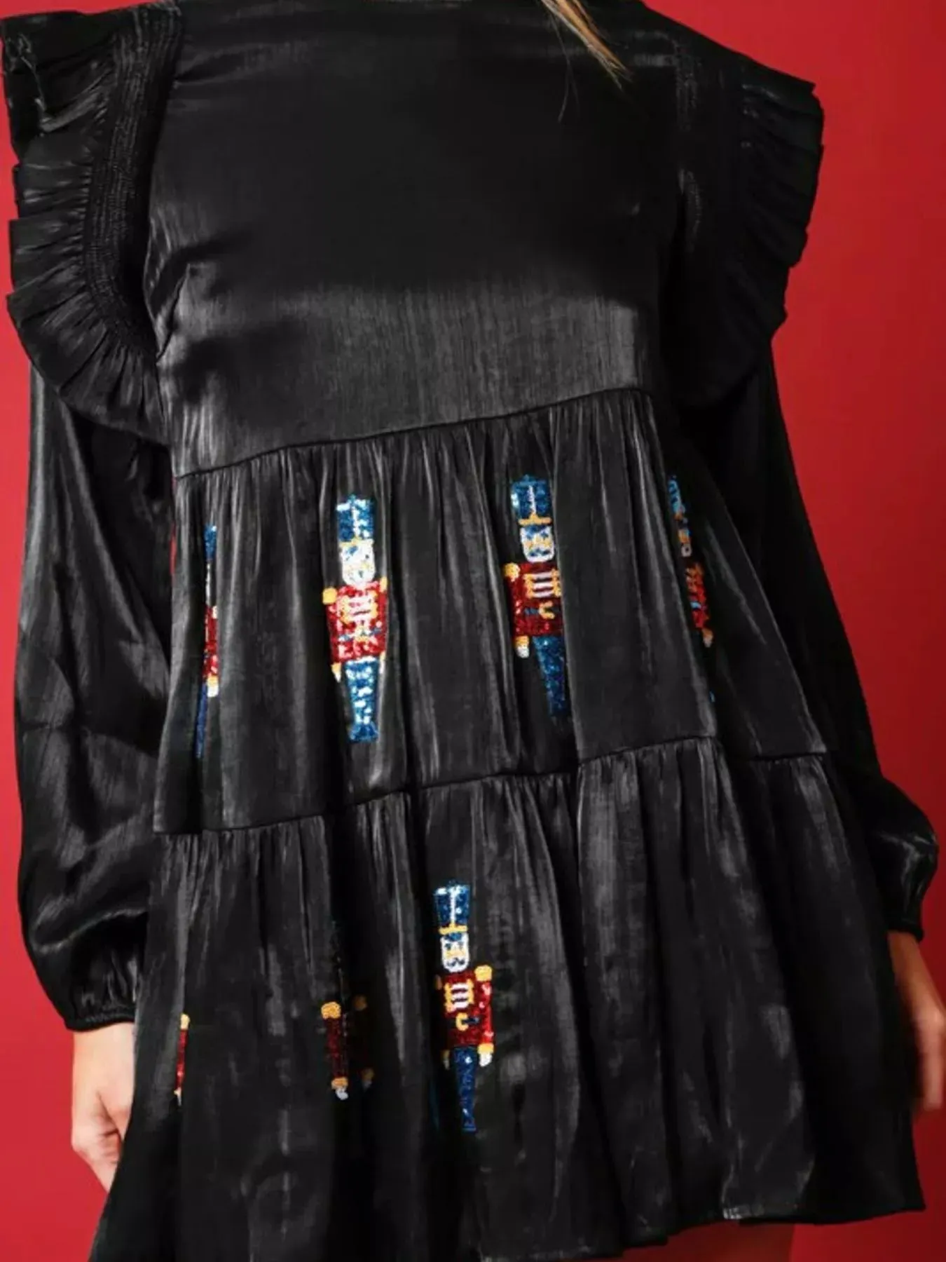 Christmas Ruffled Nutcracker Long Sleeve Dress sold by Charming Charlie product image thumbnail 4