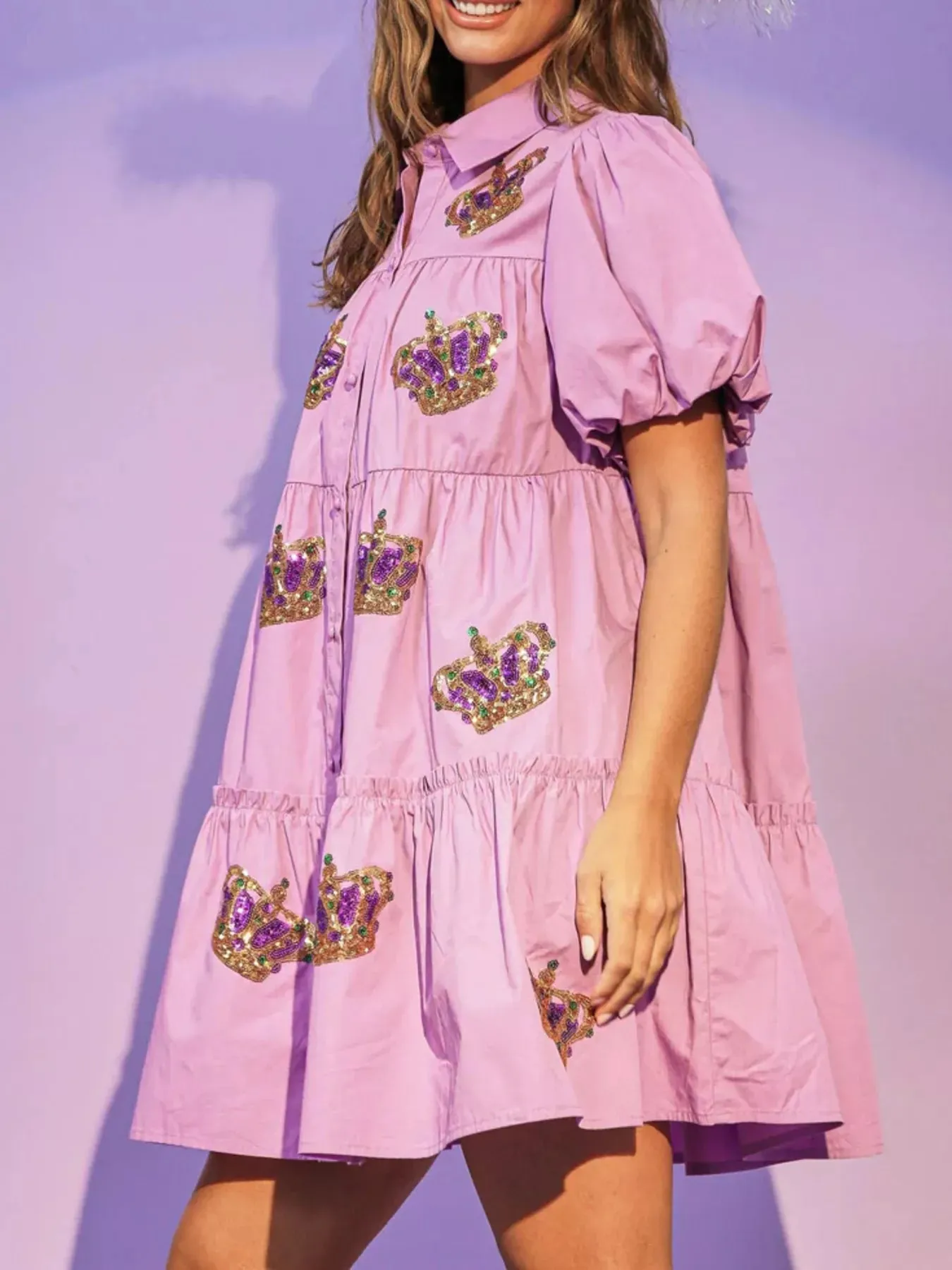 Full Size Sequin Button Front Puff Sleeve Shirt Dress Plus Size sold by Charming Charlie product image thumbnail 2