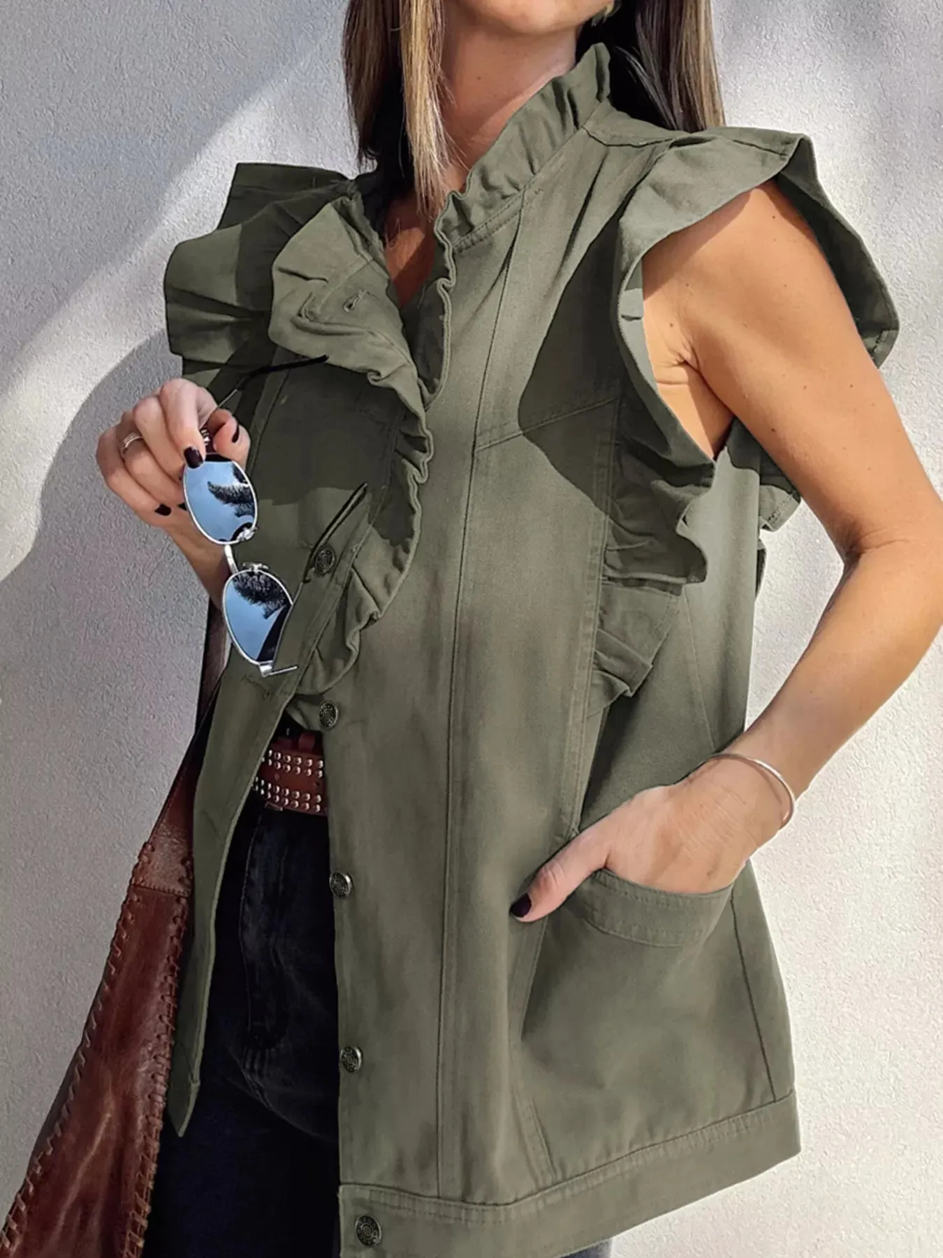 Ruffled Patchwork Denim Jacket Vest sold by Charming Charlie product image thumbnail 4