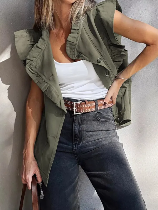 Ruffled Patchwork Denim Jacket Vest sold by Charming Charlie