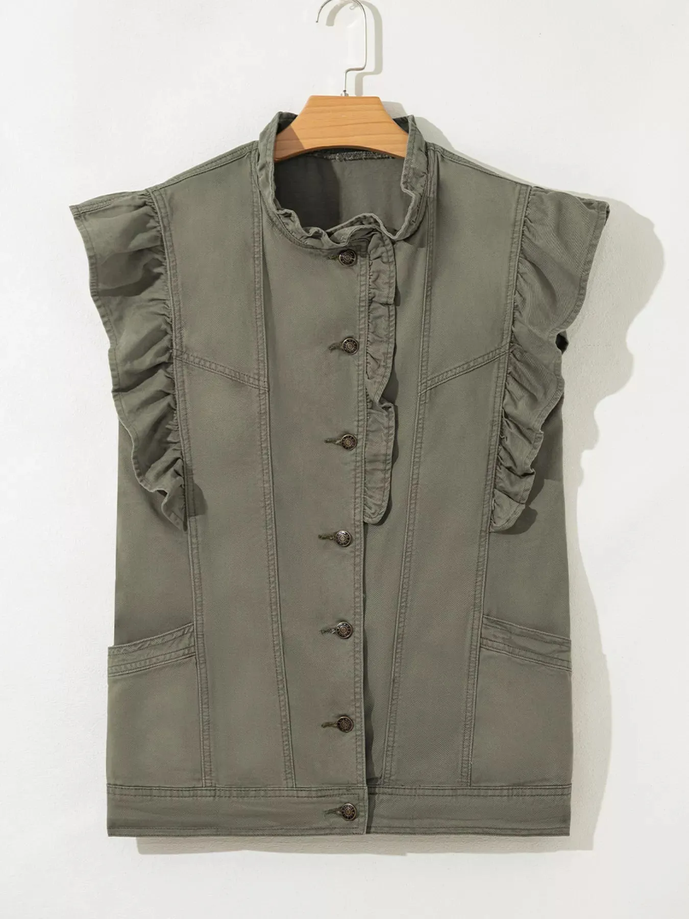 Ruffled Patchwork Denim Jacket Vest sold by Charming Charlie product image thumbnail 5